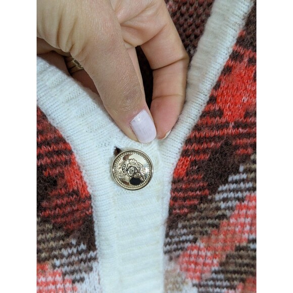 TALBOTS Ivory Brown Orange Argyle Gold Buttons Classic Soft Cardigan Plus SZ 2X - Picture 5 of 11
